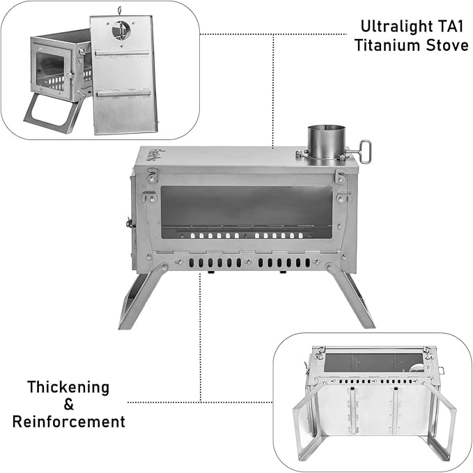 FIREHIKING Ultralight Titanium Stove Thickened TA1 Camping Tent Stove LANK Folding Portable Large Wood Burning Stove