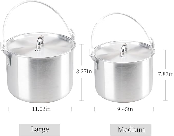 AceCamp Nested Pot Aluminum Lightweight Cooking Pot Set Outdoor Large Stock with lid and folding handle - 4L,8L,12L