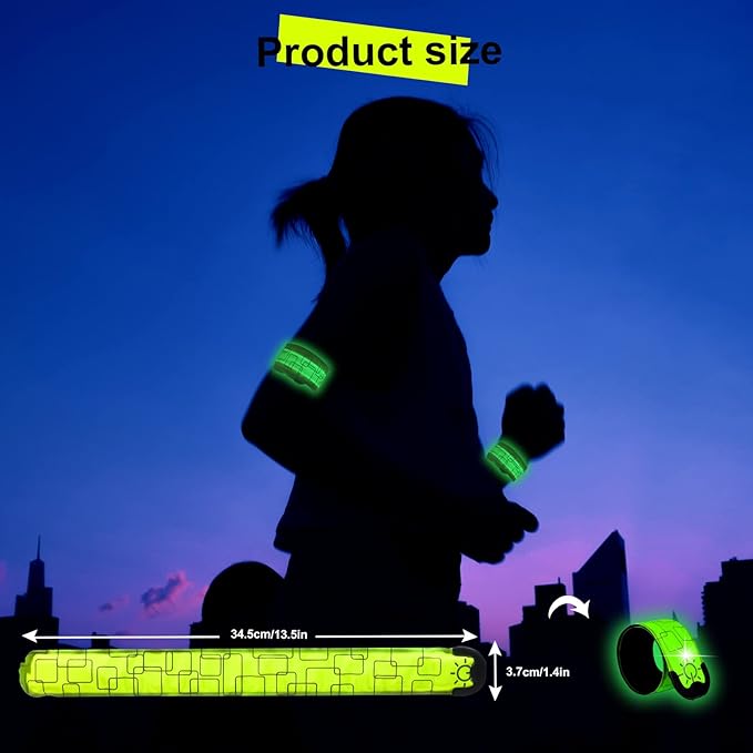 LED Safety Wristband Lights - Rechargeable Light Up Arm Ankle Band Kids Magic Slap Glow Bracelets Reflective Belt High Visibility for Night Cycling Walking Joggers Running Gear