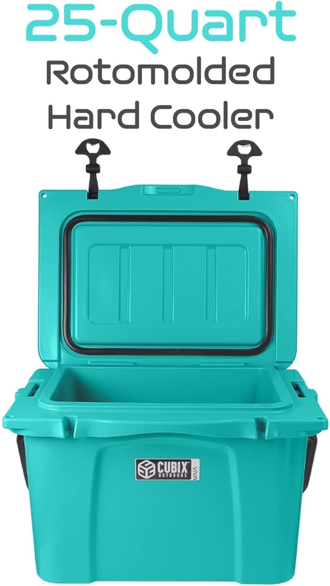 Viva 25QT Portable Rotomolded Hard Cooler, 5-Day Ice Cold Retention, Travel, Beach, Camping, Fishing