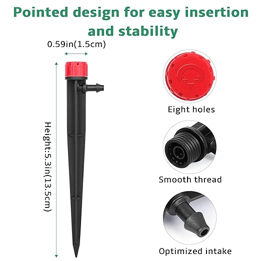 Drip Irrigation Emitters, 50Pcs Drip Irrigation Parts Drip Emitters for 1/4" Drip Irrigation Tubing, Adjustable 360 Degree Water Flow Drippers Spray Emitters for Flower Plant Watering System