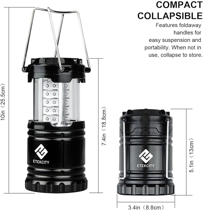 LED Battery Powered Lanterns, Portable, Waterproof, Collapsible Lights for Camping, Emergency, Hurricane, Storms, and Power Outages, Pack of 4
