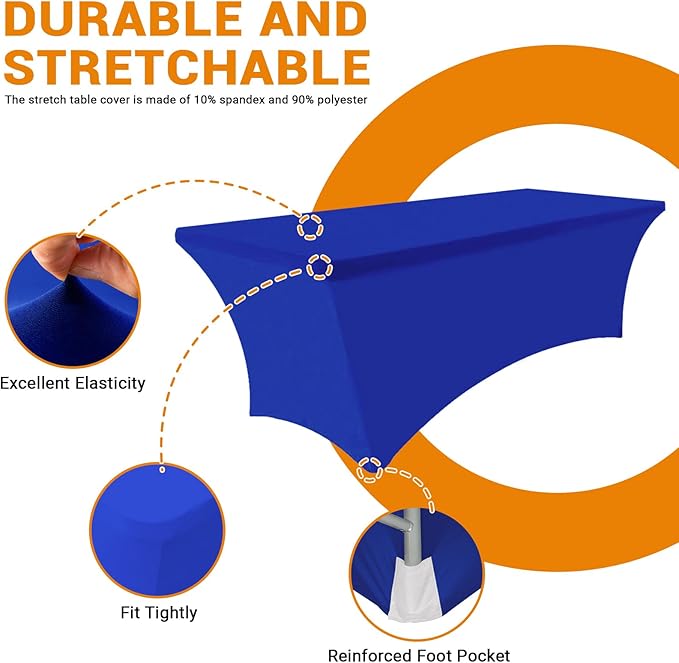 Eurmax USA Rectangular Fitted Spandex Table Covers 4ft Tablecloth Wedding Event Patio Table Decorations Stretch Table Cover for 4ft Folding Table (Blue,2 Pack)