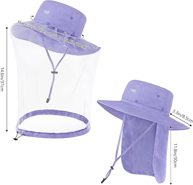 BASSDASH UPF 50+ Mosquito Sun Hat with Hidden Head Net and Neck Flap for Men Women Outdoor Fishing Hiking Camping FH16