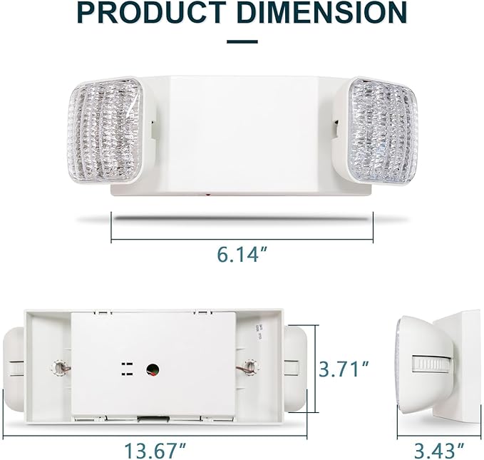 12 Pack LED Emergency Lights with Battery Backup, Two Head Adjustable, UL Listed, 5VA Flame Retardant,AC 120/277V, Hardwired Emergency Lights for Business