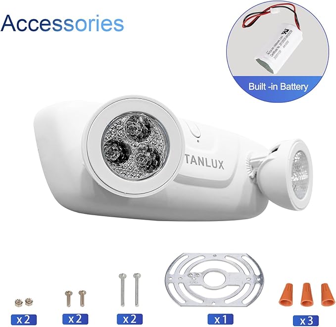 TANLUX LED Emergency Lights with Battery Backup - Two Head Adjustable Commercial Emergency Lights, UL Listed, Hardwired - 6 Pack (White)