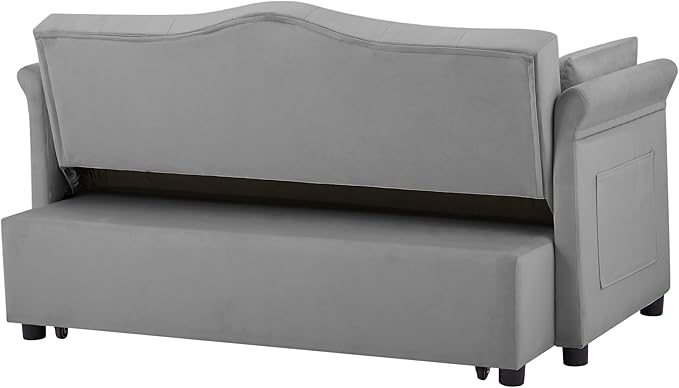 58" Velvet Sofa Bed, 3-in-1 Convertible Pull-Out Sleeper Sofa & Couch with Storage Bag and Adjustable Backrest,Perfect for Small Spaces, Living Room, or Office