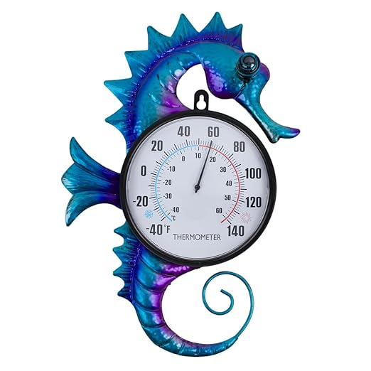 14" Seahorse Shape Outdoor Thermometer, Indoor Wall-Mounted Thermometer No Need Battery, Easy to Read for Patio Garden Living Room Decor