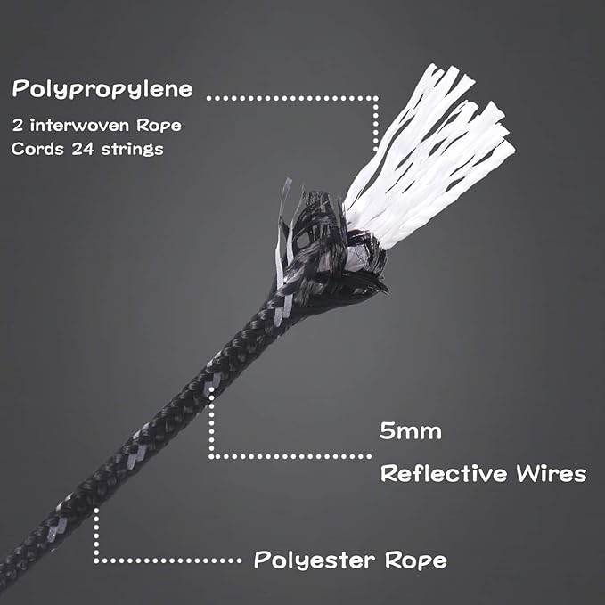 Hikeman 10 Pack 4mm Camping Rope Reflective Outdoor Guy Lines with Aluminum Guyline Adjuster Tensioners Nylon Tent Tie Downs for Hiking Backpacking Tarp,Canopy Shelter (White)