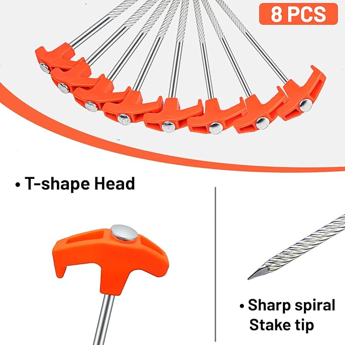 8Pcs Heavy Duty Tent Stakes AVOFOREST 9.8 inch Tent Stakes Portable Camping Stakes for Camping Patio, Garden, Canopies, Grassland, Outdoor Orange