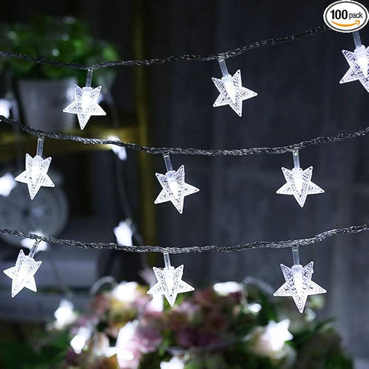 Twinkle Star 33FT 100 LED Star String Lights, Plug in Fairy String Lights Waterproof, Extendable for Indoor, Outdoor, Wedding Party, Christmas Tree, New Year, Garden Decoration, White