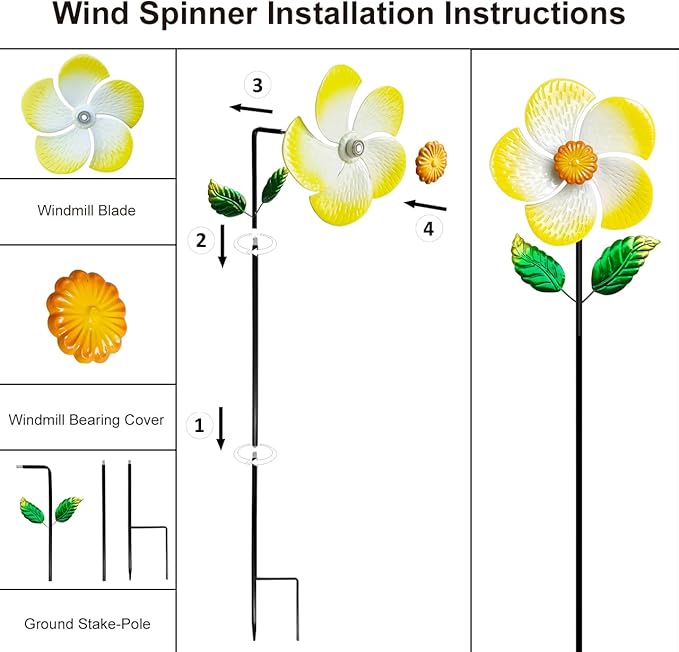 2 Pack Metal Wind Spinners for Garden Decor - Outdoor Windmill Sculptures, Durable Yard Art Wind Spinners Metal Wind Spinner for Patio Lawn Ornament, Vibrant Orange Garden Spinners