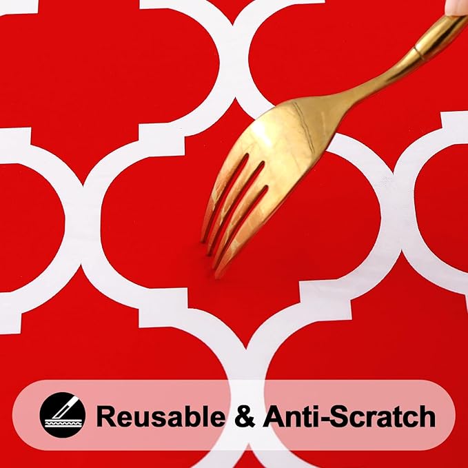 Smiry Rectangle Picnic Table Cover, Waterproof Elastic Fitted Camping Tablecloths for 4 Foot Tables, Wipeable Flannel Backed Vinyl Tablecloth Protector for Indoor, Outdoor (Red, 30x48 Inches)