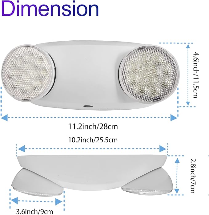 TANLUX LED Emergency Lights with Battery Backup, Two Head Adjustable Commercial Emergency Lights, UL Listed, AC 120/277V, Hardwired Emergency Exit Light Fixtures for Business - 1 Pack(White)