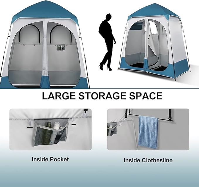 VINGLI 2 Room Shower Tent, 7.5 FT Instant Pop Up Shelter with Carrying Bag, Privacy Changing Room Tent,Perfect for Portable Toilet, Camping, Dressing, Outdoor Indoor, Easy Set Up