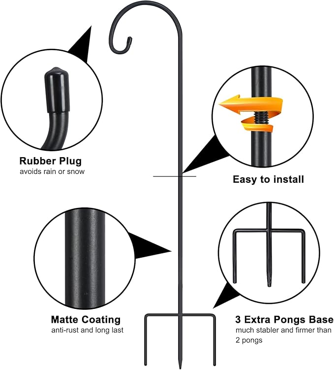 FEED GARDEN Adjustable 32 Inch Small Shepherds Hooks for Outdoor, Garden Hooks for Lanterns, Sheperds Hook for Hanging Plants, Bird Feeders, Solar Lights, Mason Jars, Weddings Decor,2 Pack