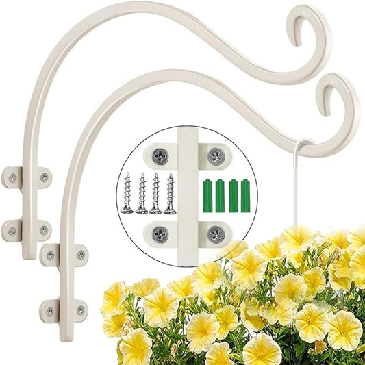 16 Inch Plant Hangers Outdoor 2 Pack White, Heavy Duty Plant Hanging Bracket Hook for Flowers Baskets Planter Pots Bird Feeder Lanterns Wind Chimes Outdoor Indoor
