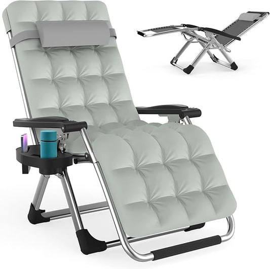 ZENPETIO Zero Gravity Chair with Removable Cushion, Reclining Camping Chair with Cup Holder, Anti Gravity Lounge Chair for Indoor and Outdoor