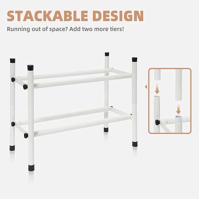STORAGE MANIAC Expandable Shoe Rack, 4 Pairs Stackable Small Shoe Rack, Metal Adjustable Shoes Organizer for Closet, Entryway, Hallway, Garage, Front Door, Shoes Shelves, White 1 Tier