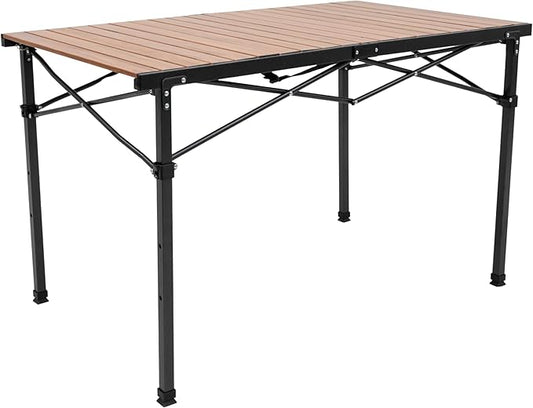 ALPS Mountaineering Overlanding Table, Aluminum Roll-Top with Wood-Look, Adjustable Height