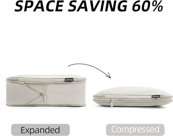 4 Piece Compression Packing Cubes for Suitcases and Backpack, Lightweight Travel Organizers (Off-White)