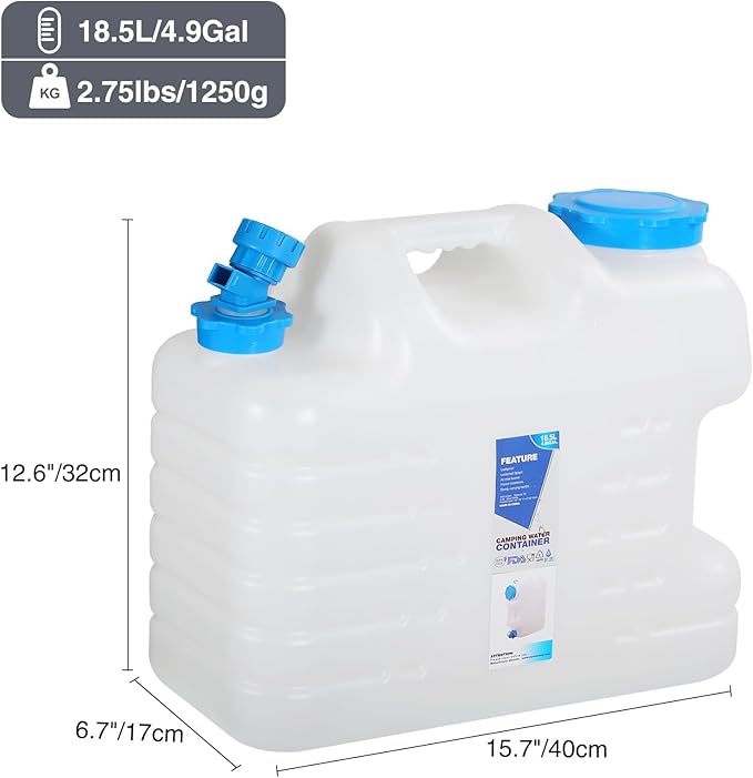 RedSwing 3 Pack 4.9 Gallon/18.5L Portable Water Container with Spigot, Water Storage Carrier for Camping Outdoor Hiking Backpacking, BPA Free