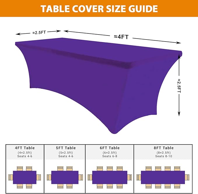 Eurmax USA Rectangular Fitted Spandex Table Covers 4ft Tablecloth Wedding Event Patio Table Decorations Stretch Table Cover for 4ft Folding Table (Purple,2 Pack)