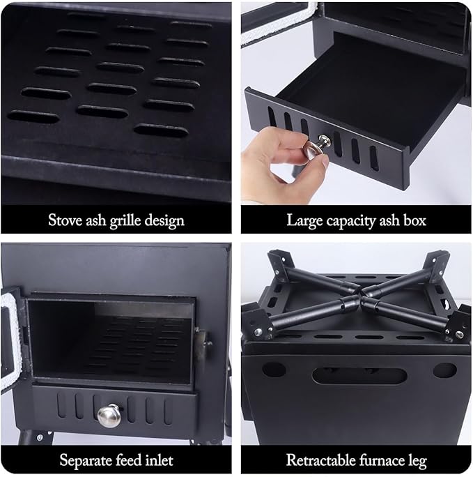 Outdoor Camping Stove Portable Hot Tent Stove Fire Stove Outdoor Cooking Camping BBQ Accessories(Black Small)
