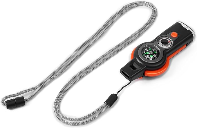 Emergency Survival Function Whistle, Outdoor Multifunctional Tool Safety Whistle with Lanyard, Ideal for Kayaking, Boating, Hiking, Camping, Climbing, Hunting, Fishing, Rescue Signaling