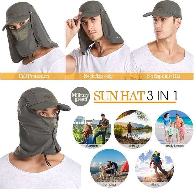 icolor Sun Hats for Men Women with Neck Flap,Foldable Sun Cap Fishing Sun Hats,UPF50+ Sun Protection Ponytail Hats
