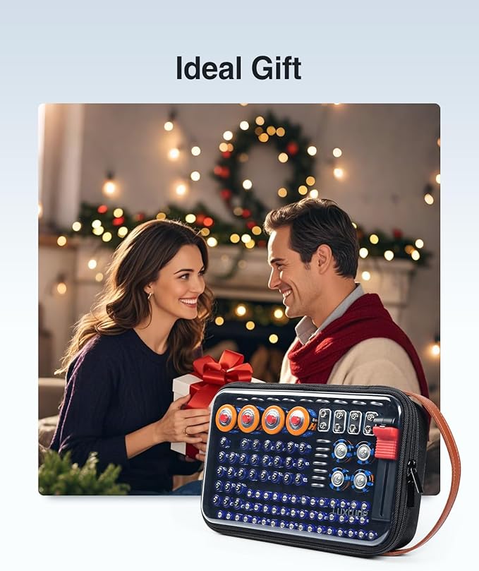 Luxtude Battery Organizer Storage Case with Tester, Clear Batteries Storage Organizers Holds 102 PCS, Hard Battery Holder Organizers, Portable Batteries Case Organizer, Drawer Caddy (Black)