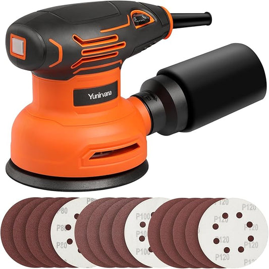 5-Inch Orbital Sander, 2.5 Amp Motor, 15 Pcs Sanding Disc Set, 6-Speed Control (6000-12000 OPM), Efficient Dust Collection for Superior Sanding and Polishing