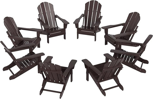 WestinTrends Malibu Malibu Outdoor Folding Poly Adirondack Chair (Set of 8), Dark Brown