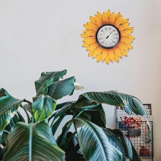 Outdoor Thermometers for Patio-Outdoor Thermometer - Patio Thermometer Wall Thermometer Sunflower Enclosure for Patio, Wall or Decorative, No Battery Required Hanging Thermometer