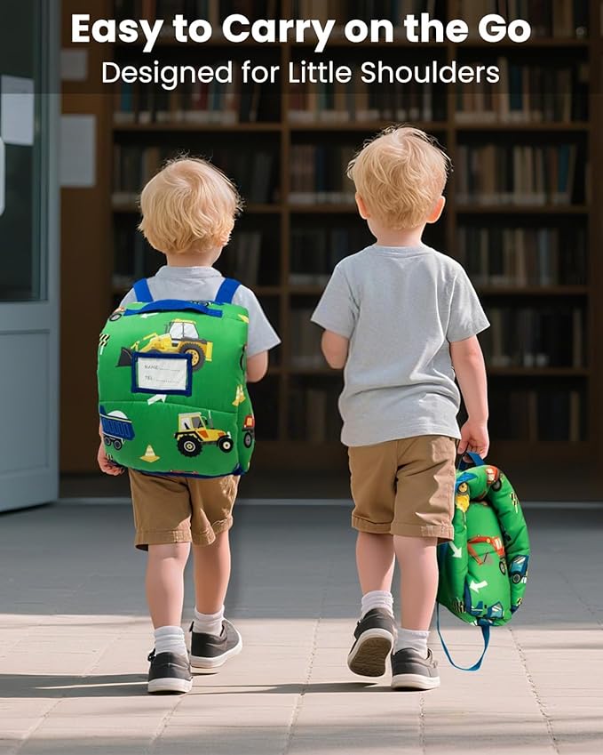 Primlect Toddler Nap Mat with Removable Pillow and Flannel Blanket, Portable Kids Sleeping Bag, Easy to Carry on The Go, Perfect for Daycare, Preschool, Boys and Girls, 12 Months - 6 Years