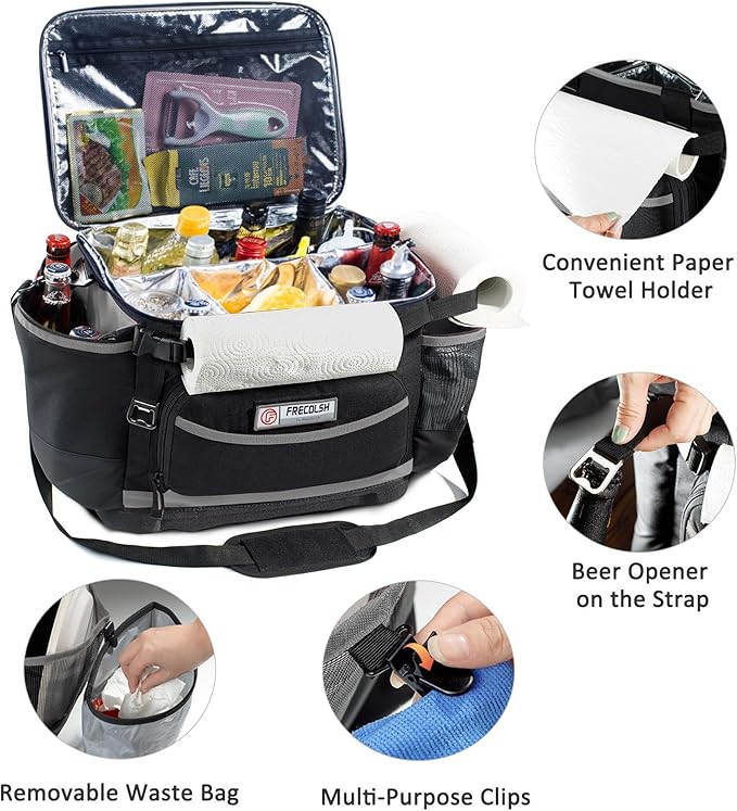 Large Grill Caddy with Lid with Adjustable Dividers, BBQ Outdoor Organizer Bag, Picnic Camping Utensil Caddy, Tailgating Essentials, Grill Gifts for Father's Day