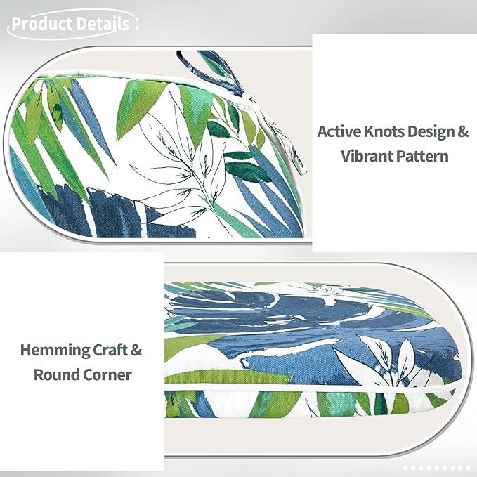 Indoor/Outdoor Chair Cushions 16x17 Inch, Patio Chair Cushions with Ties, All Weather Seat Cushions for Patio Furniture Home Garden Chair Use, Set of 4, Islamorada Blue Green