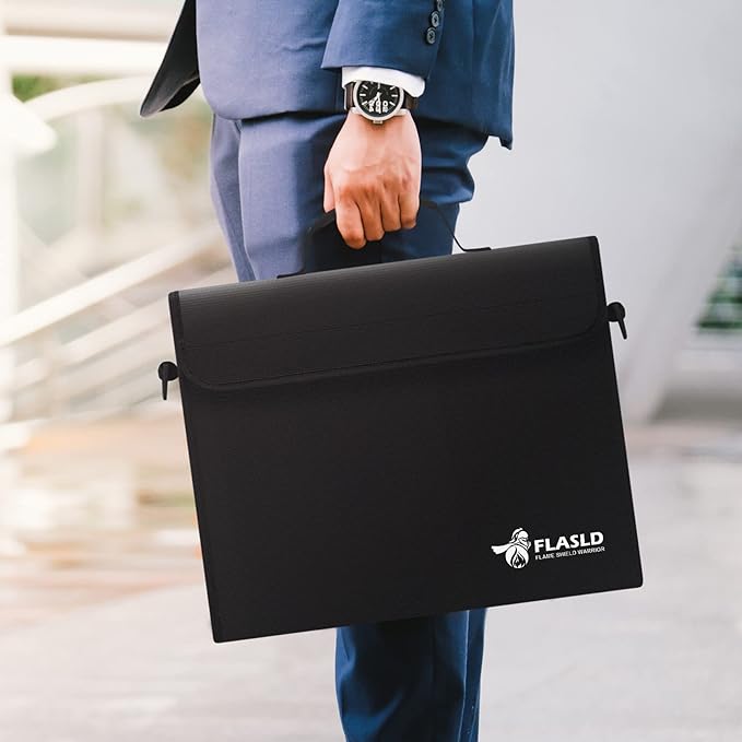 FLASLD Fireproof Document Bags, 15x12x5” Large Fireproof & Water Resistant Bag, Holder Home Office Portable Filing Storage for Valuables, Fireproof Folder FireSafe Box for Cash, Passport