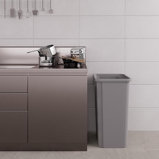 23 Gallon Gray Square Commercial Trash Garbage Can | Outdoor Office Restaurant School Kitchen