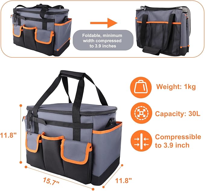 Large BBQ Grill Caddy with Paper Towel Holder, Foldable Insulated Picnic Organizer Bag for Outdoor Grilling, Tailgating, Camping, RV Trips, Must-Have Storage for Cooking Tools Supplies