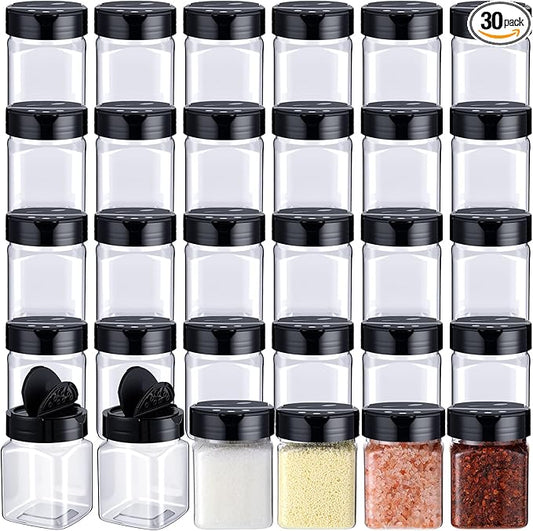 30 Pack Plastic Spice Jars with Shaker Lids Clear Seasoning Containers Spice Bottles for Kitchen Storing Spice Herbs Seasoning Powders(Square,6.1 oz)