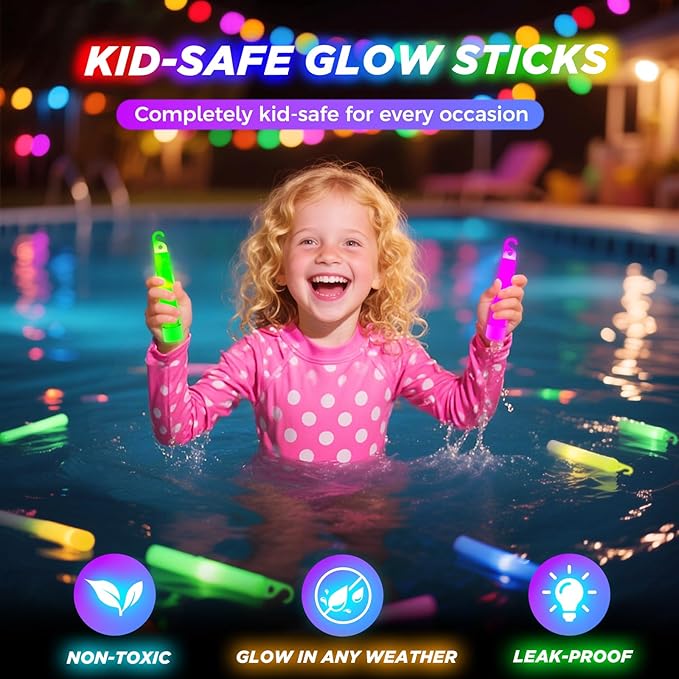 54 Pcs Glow Sticks - 4 inch Glow In the Dark Sticks Halloween Party Favors, Waterproof Glow Sticks Lights Bulk Party Pack for Kids with 9 Hours Duration, Party Favors Light Stick for Halloween Party
