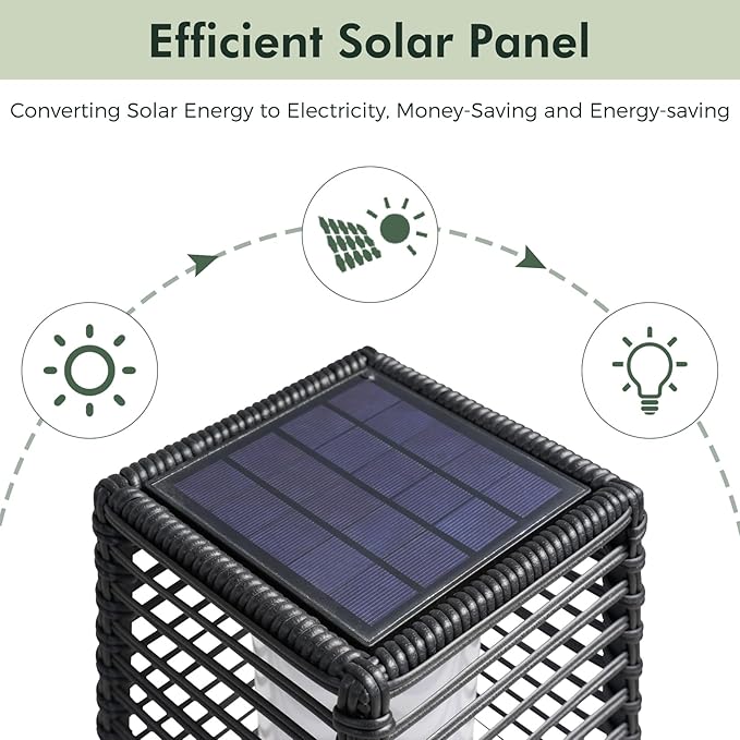 Grand patio 2-Piece Outdoor Floor Lamp Solar Powered Lantern Waterproof Wicker Boho Deck Lights for Garden Porch Decor, Large Crossover