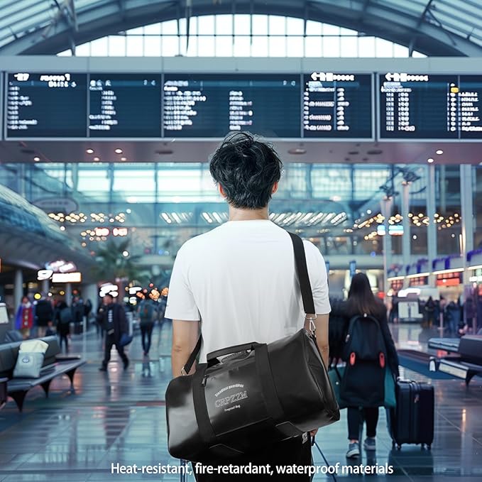 fireproof waterproof travel duffle bag,fireproof bag with lock，Waterproof is suitable for indoor storage, travel, camping and other scenarios (black, 17 * 10 * 8.6 inch)