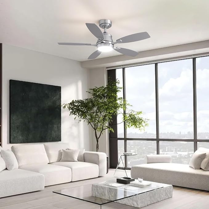 42" Ceiling Fan with Light, Modern Low Profile Ceiling Fan with Light, DC Reversible Motor, Smart APP & Remote Control, Whisper Quiet, Dimmable LED for Bedroom/Living Room