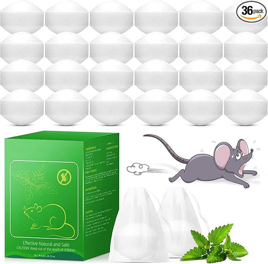 24 Pcs Strengthen Mouse Repellent Balls, Peppermint Oil Rodents Repellent to Keep Rat, Squirrel, Mole,Skunk Away, Rodents Deterrent for Indoor Outdoor Garage, Attic, Car, RV -Safe for Kids Pets