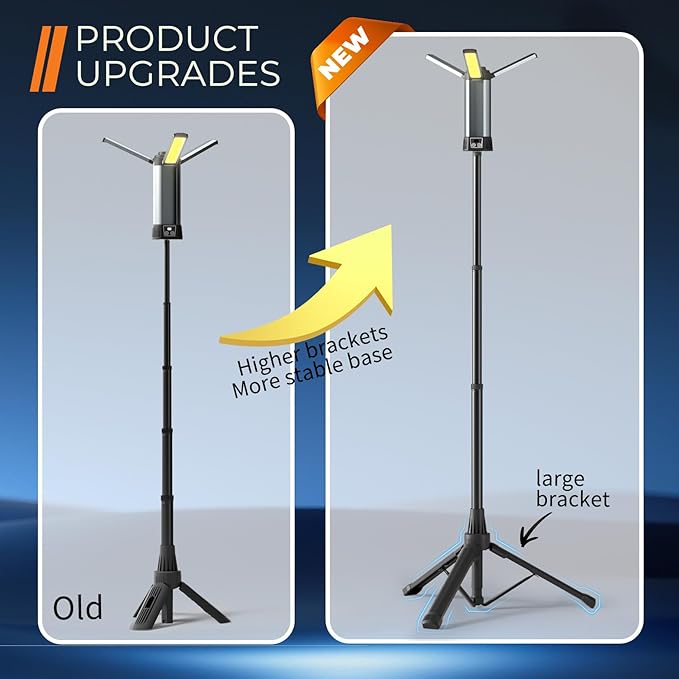 Rechargeable LED Work Light with Stand, Cordless Camping Light with Portable Telescopic Bracket, 6AH Battery, 2000Lumen Outdoor Construction Lights with Carrying Bag (Large)
