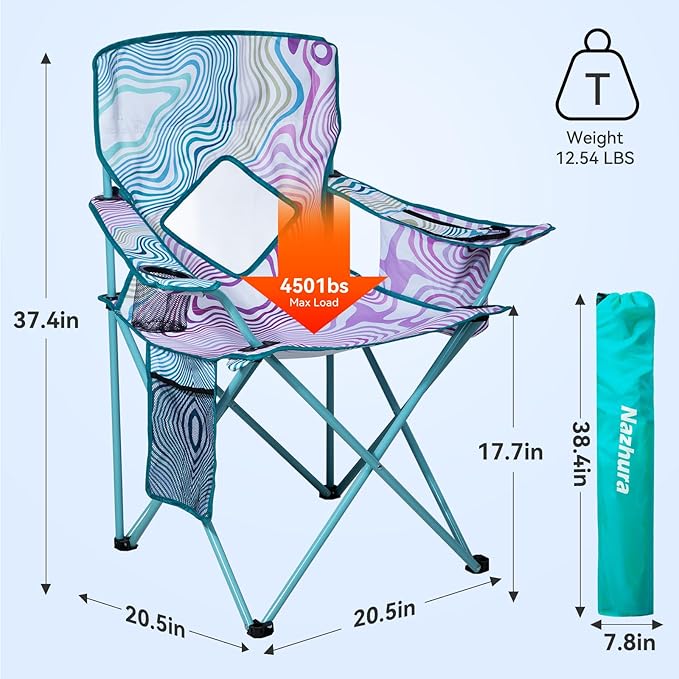 Nazhura 4 Pack Folding Camping Chair with Cooler Pouch, Mesh Backrest and Cup Holder Pocket (Flower, 4 Pack)