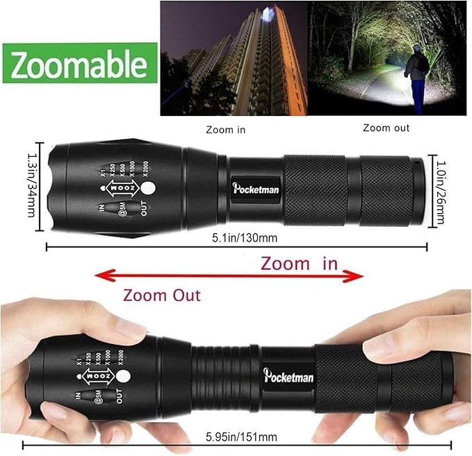 Pocketman LED Tactical Flashlight Super Bright LED Flashlights Portable Outdoor Water Resistant Torch with 5 Light Modes（10Pack）