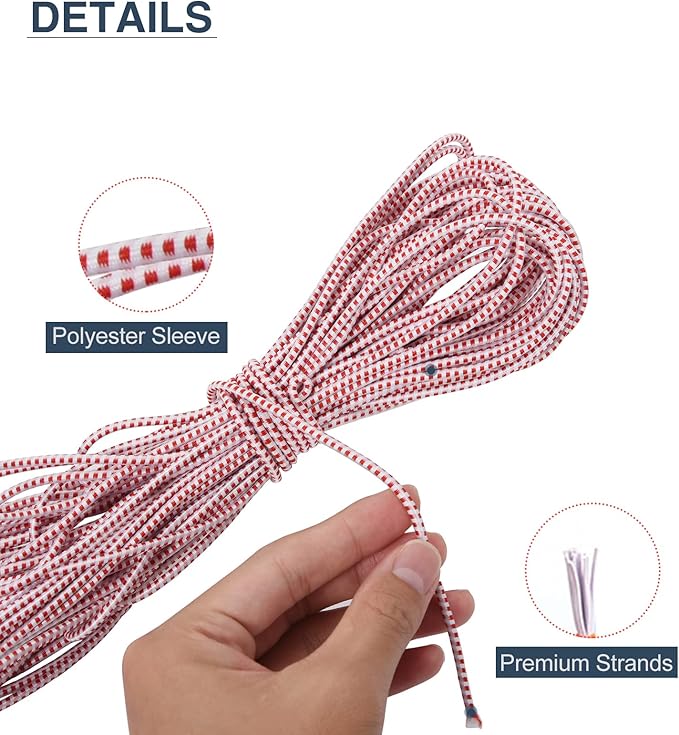 Tent Pole Shock Cord 60ft, Elastic Bungee Cord, Replacement Shock Cord for Tent Poles, Tent Pole Repair Kit, Elastic Cord with Lead Wire and Washers